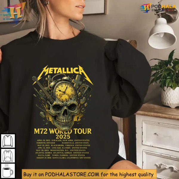 Skull Clock Metallica Concert Shirt From M72 2025 Tour Dates Drop