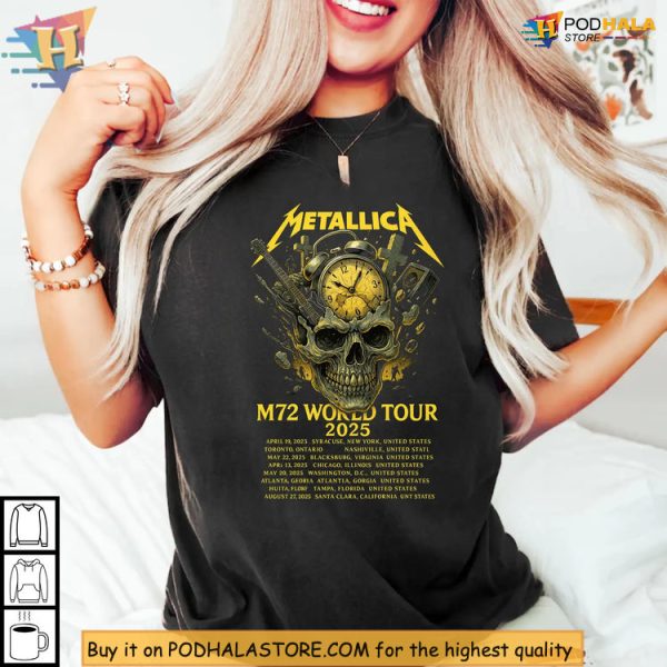 Skull Clock Metallica Concert Shirt From M72 2025 Tour Dates Drop