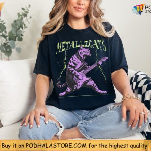 Youth Metallica Shirt Featuring Cat With Electric Guitar And Neon Bolts