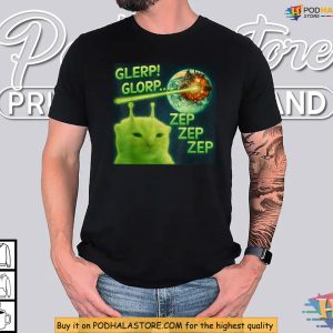 Alien Cat Shirt With Glerp Glorp Zep Meme For Sci Fi Party Laughs
