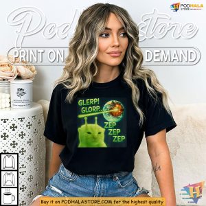 Alien Cat Shirt With Glerp Glorp Zep Meme For Sci Fi Party Laughs 2