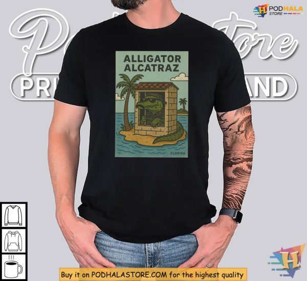 Alligator Alcatraz Shirt Dark Humor Graphic Depicts Florida Gator In Prison