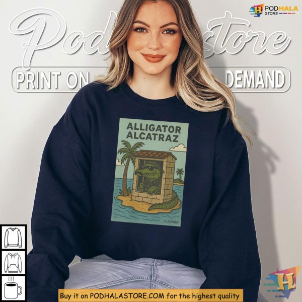 Alligator Alcatraz Shirt Dark Humor Graphic Depicts Florida Gator In Prison