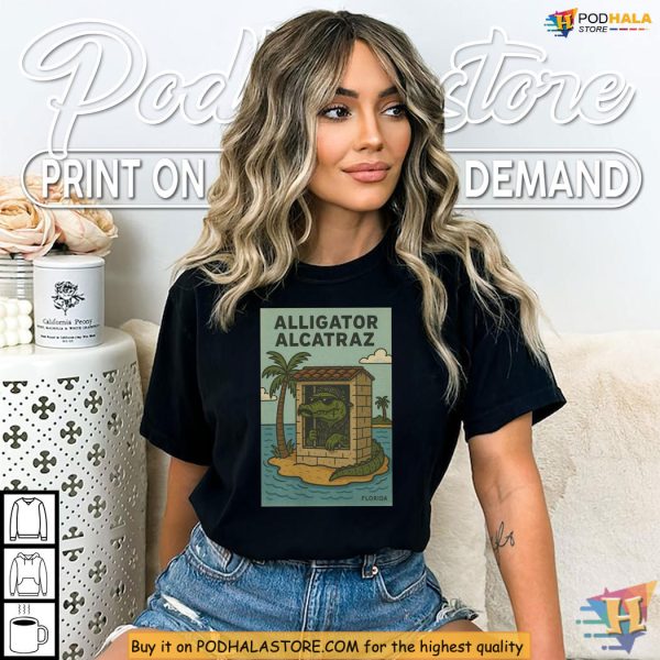Alligator Alcatraz Shirt Dark Humor Graphic Depicts Florida Gator In Prison