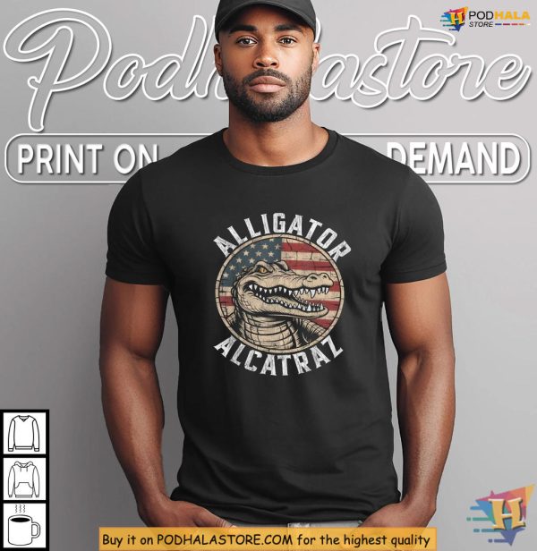 Alligator Alcatraz Shirt, Florida Gator USA Flag, Dark Humor Political Laugh