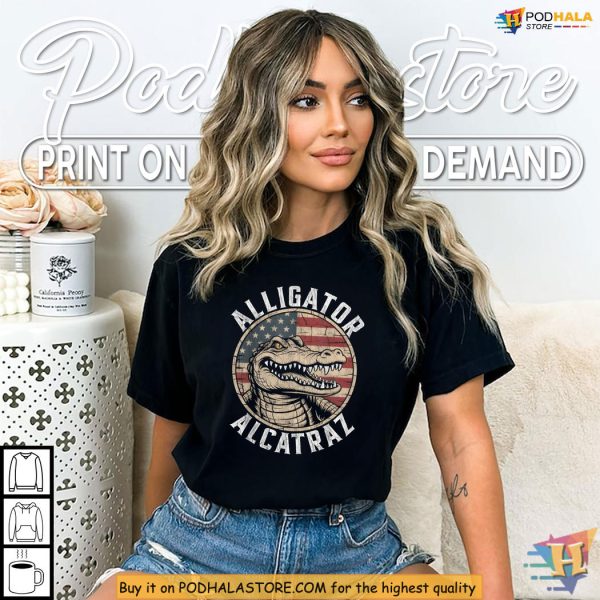 Alligator Alcatraz Shirt, Florida Gator USA Flag, Dark Humor Political Laugh