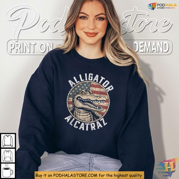 Alligator Alcatraz Shirt, Florida Gator USA Flag, Dark Humor Political Laugh