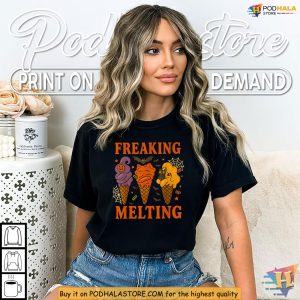 Freaking Melting Shirt Funny Halloween Ice Cream With Pumpkin Bats 2
