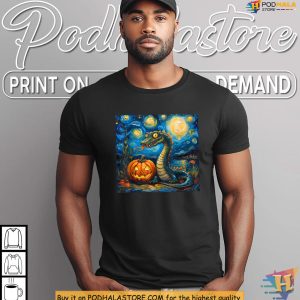 Funny Pumpkin Nessie Shirt Starry Night Laughs Under Halloween Sky 3