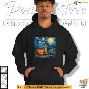 Funny Pumpkin Nessie Shirt Starry Night Laughs Under Halloween Sky 4