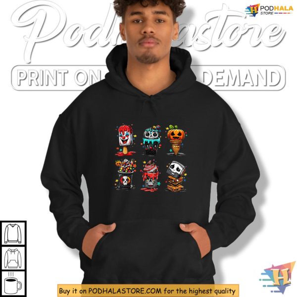 Halloween Shirt, Clown Popsicle Skull Cone Creepy Bloody Dessert Vibes