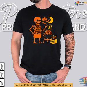 Halloween Shirt Skeleton BBQ Beer Brains Boo Night Laughs Bash 2