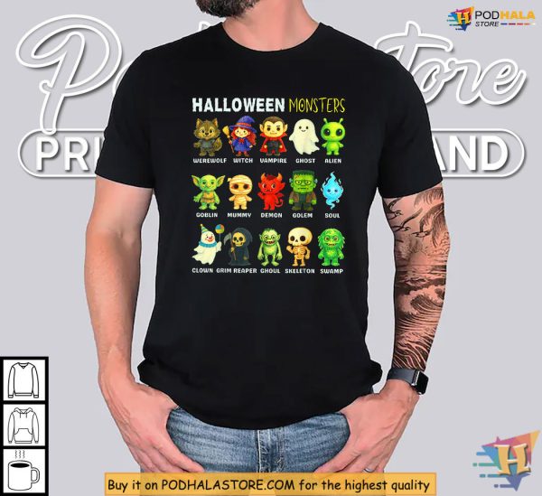 Happy Ghost Vampire Witch Goblin Halloween Monsters Shirt For Kids Smiles