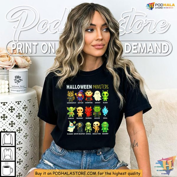 Happy Ghost Vampire Witch Goblin Halloween Monsters Shirt For Kids Smiles
