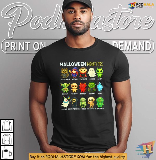 Happy Ghost Vampire Witch Goblin Halloween Monsters Shirt For Kids Smiles