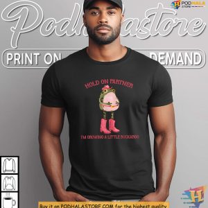 Hold On Partner Pregnancy Shirt Cowboy Frog Funny Halloween Baby Reveal 2
