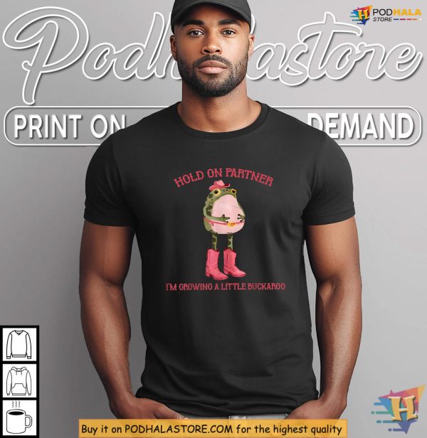 Hold On Partner Pregnancy Shirt Cowboy Frog Funny Halloween Baby Reveal