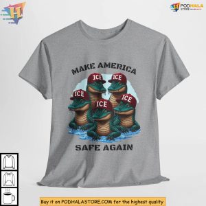Make America Safe Again Graphic Alligator Alcatraz Shirt With ICE Caps 2