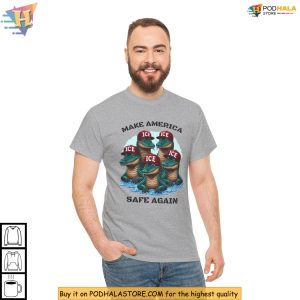 Make America Safe Again Graphic Alligator Alcatraz Shirt With ICE Caps 4