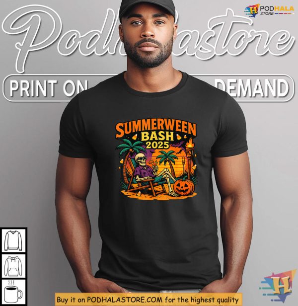 SummerWeen Shirt Spooky Beach Bash Skeleton With Tropical Halloween Vibes