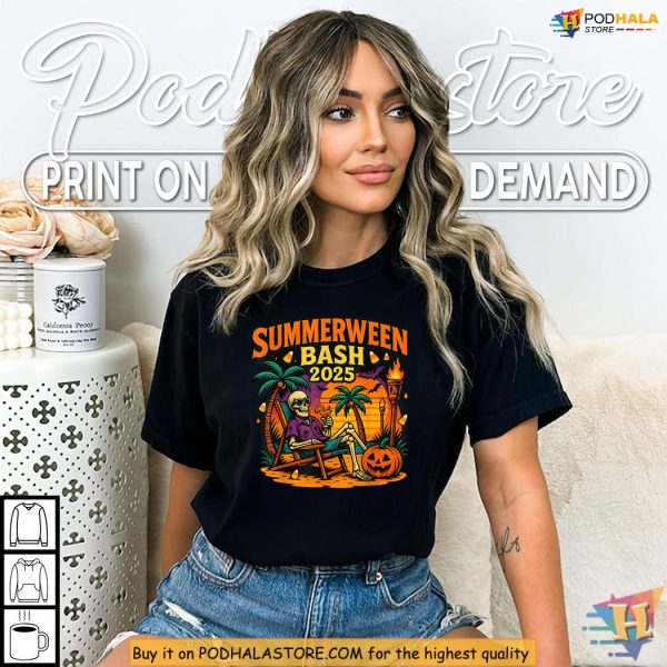 SummerWeen Shirt Spooky Beach Bash Skeleton With Tropical Halloween Vibes