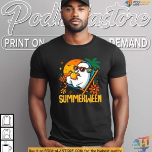 Summerween Shirt For Beach Vibes With Cool Ghost Under Palms 2