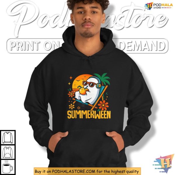 Summerween Shirt For Beach Vibes With Cool Ghost Under Palms
