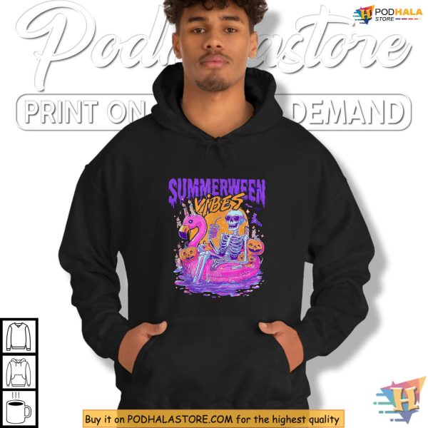 Summerween Shirt Skeleton Flamingo Pool Vibes With Pumpkins And Candles