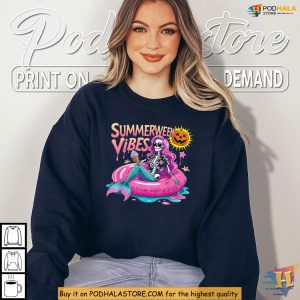 Summerween Shirt, Skeleton Mermaid Splash With Pumpkin Pool Party