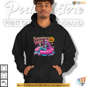 Summerween Shirt Skeleton Mermaid Splash With Pumpkin Pool Party 2