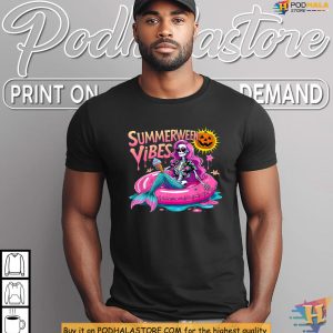 Summerween Shirt Skeleton Mermaid Splash With Pumpkin Pool Party 4