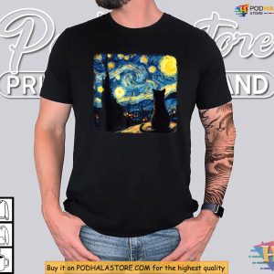 Van Gogh Starry Night Cat Shirt Cozy Pick For Halloween Parties 2