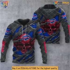 3D Skull Design Custom Buffalo Bills Hoodie, Unique Gift for NFL Fans