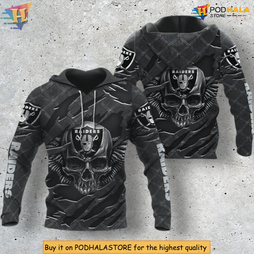 3D Skull Artwork Design Las Vegas Raiders Hoodie Gifts for NFL Fans