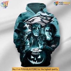 Freddy Jason Michael Myers Pumpkin Head Youth Philadelphia Eagles Hoodie Halloween 3D