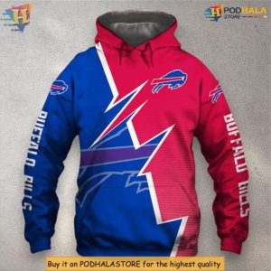 Zigzag Graphic Zip Style Mens Buffalo Bills Hoodie Unique 3D Design