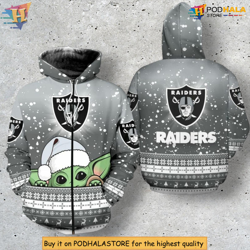 Baby Yoda Christmas Unisex Las Vegas Raiders Winter Hoodie 3D Zip Up