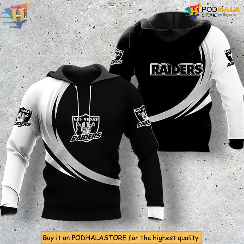 Black and White Edition Las Vegas Raiders Womens Hoodie 3D Zip Up