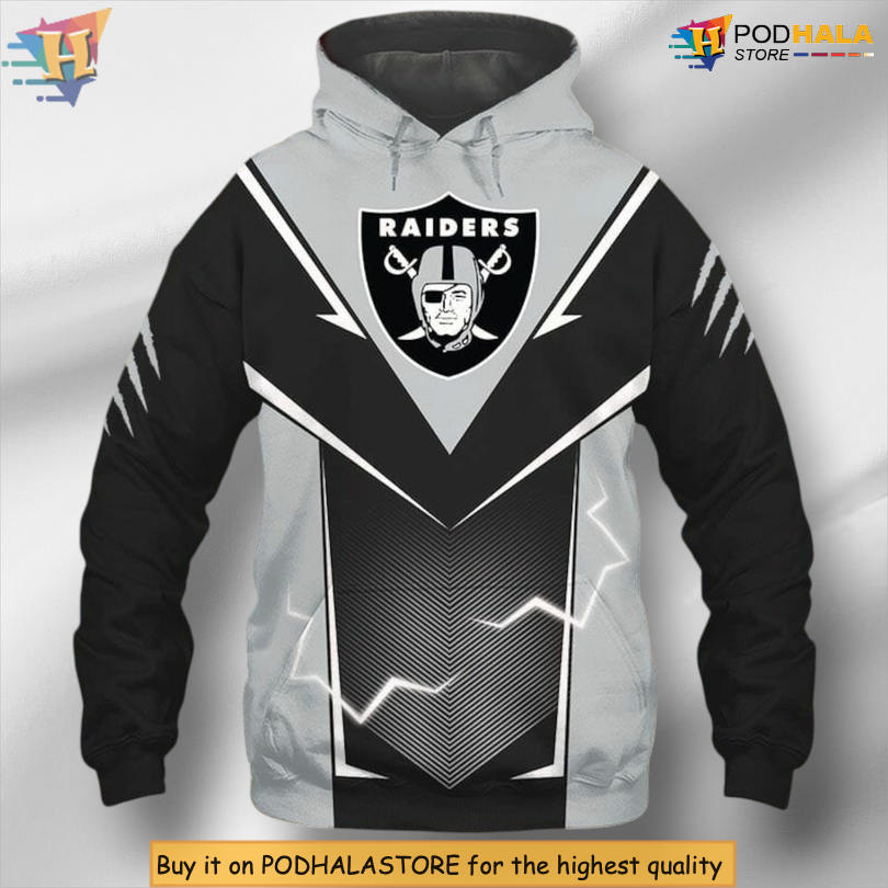 Black Grey Lightning Theme Custom Number Las Vegas Raiders Hoodie All Over Print