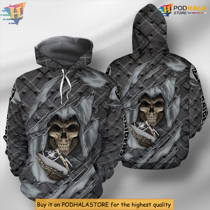 Cracked Metal Skull Design Las Vegas Raiders Sweatshirt Hoodie Unisex 3D Zip