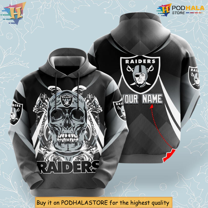Custom Name Skull Artwork Las Vegas Raiders Kids Hoodie 3D Fan Design