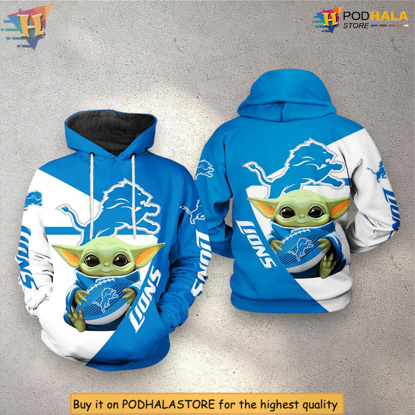 Detroit Lions Sweatshirts & Hoodies 3D NFL Baby Yoda Team Zip Up Edition