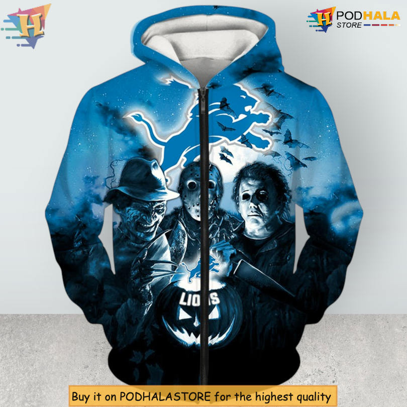 Detroit Lions Zip Hoodie 3D Halloween Horror Night Edition For Fans Detroit Lions Zip Hoodie 3D Halloween Horror Night Edition For Fans