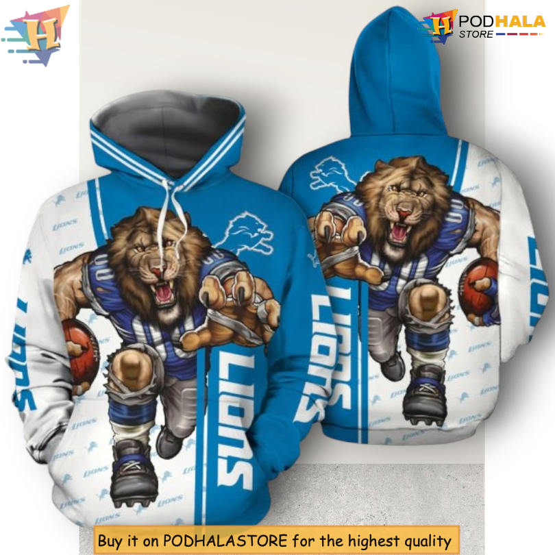 Detroit Lions Zip Hoodie Mens Mascot 3D Ultra Cool Fan Sweatshirt Design