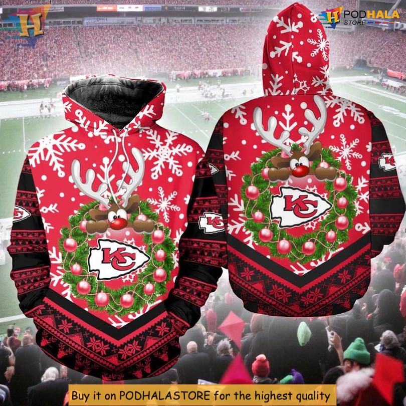 Holiday Reindeer Edition Kc Chiefs Mens Hoodie, Xmas Custom 3D Zip Up