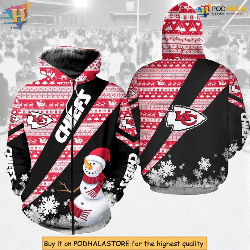 Holiday Snowman Design Kansas City Chief Hoodie, Xmas Zip Up Fan Gear