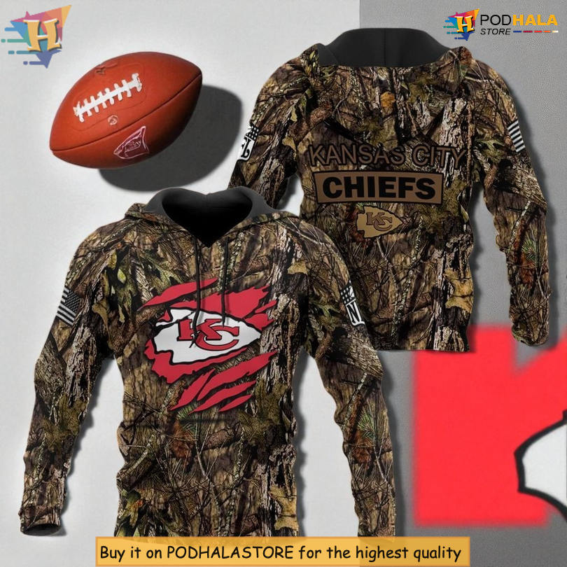 Hunters Camouflage Design Kc Chiefs Zip Up Hoodie, Custom 3D Fan Style