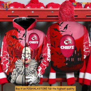 It Halloween Limited Edition Kansas City Chiefs Kids Hoodie, Fleece 3D Zip Up 1