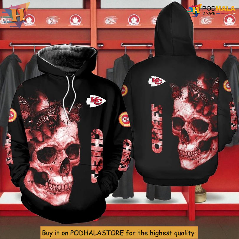 Kansas City Chief Hoodie, NFL Skull Butterfly Design, Limited Edition Fanwear