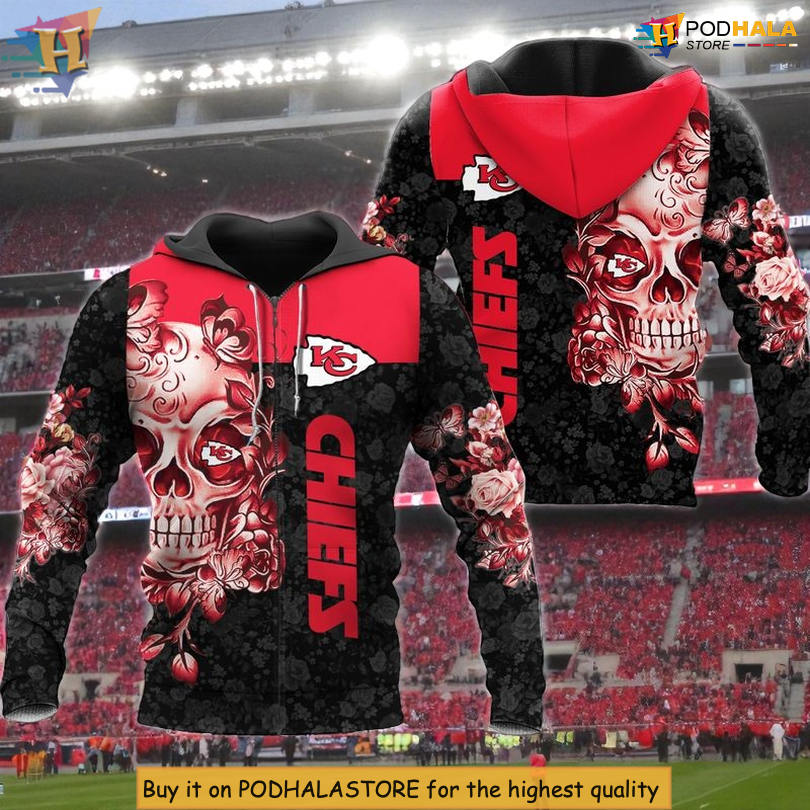 Kansas City Chiefs 3D Hoodie, Skull Graphic Style, Unique Chiefs Rose Pattern